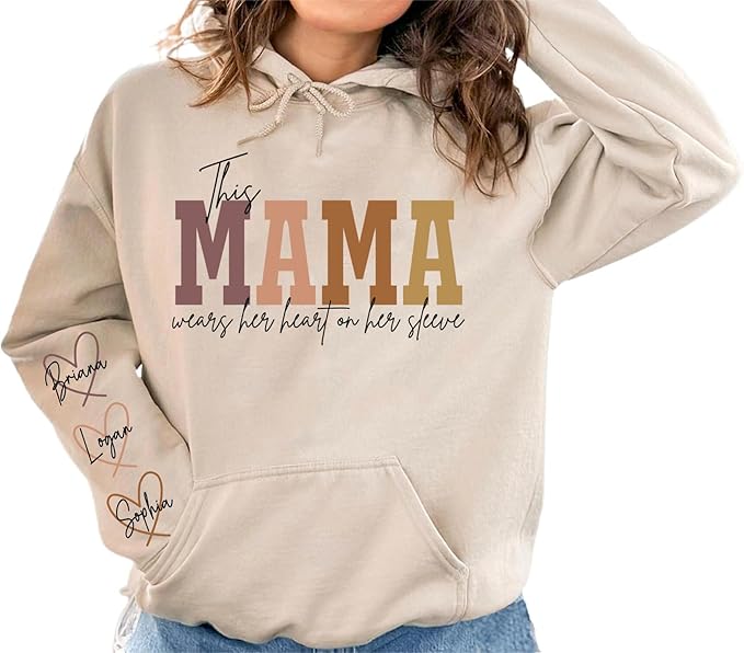 NAZENTI Personalized Mothers day Shirt, Custom Sweatshirt, Mom Mama Grandma with Heart on Long Sleeve Pullover Size S-4XL